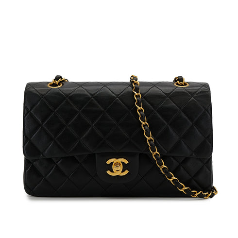 VINTAGE CHANEL CLASSIC FLAP MEDIUM CHAIN SHOULDER BAG BLACK LAMB SKIN GOLD HARDWARE 90310273 - PURPOSE