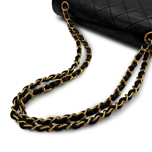 VINTAGE CHANEL CLASSIC FLAP MEDIUM CHAIN SHOULDER BAG BLACK LAMB SKIN GOLD HARDWARE 90310273 - PURPOSE