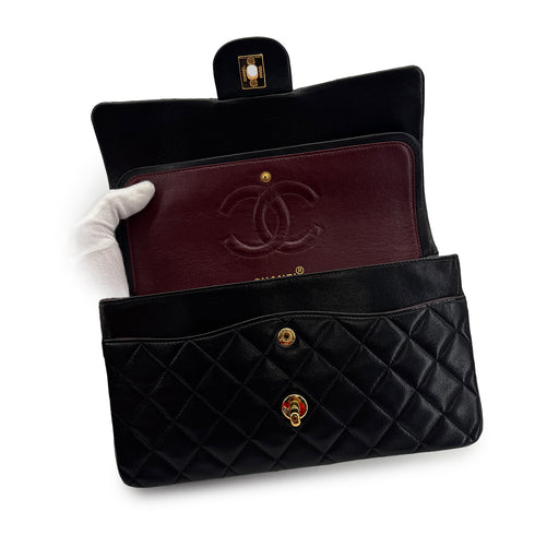 VINTAGE CHANEL CLASSIC FLAP MEDIUM CHAIN SHOULDER BAG BLACK LAMB SKIN GOLD HARDWARE 90310273 - PURPOSE