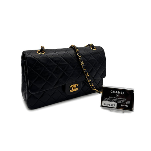 VINTAGE CHANEL CLASSIC FLAP MEDIUM CHAIN SHOULDER BAG BLACK LAMB SKIN GOLD HARDWARE 90310273 - PURPOSE