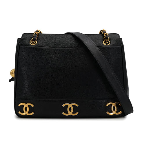 CHANEL VINTAGE TRIPLE COCO CHAIN TOTE BAG BLACK CAVIAR SKIN 90310274 - PURPOSE