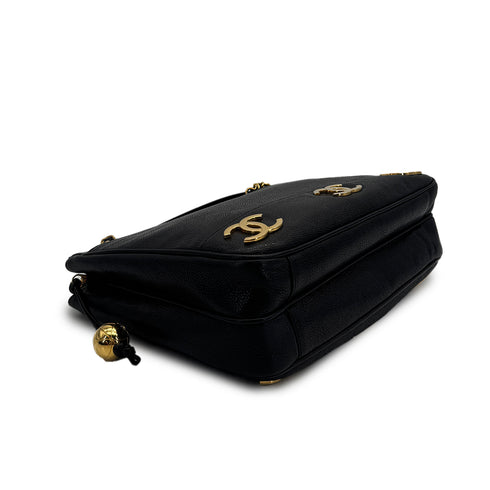 CHANEL VINTAGE TRIPLE COCO CHAIN TOTE BAG BLACK CAVIAR SKIN 90310274 - PURPOSE