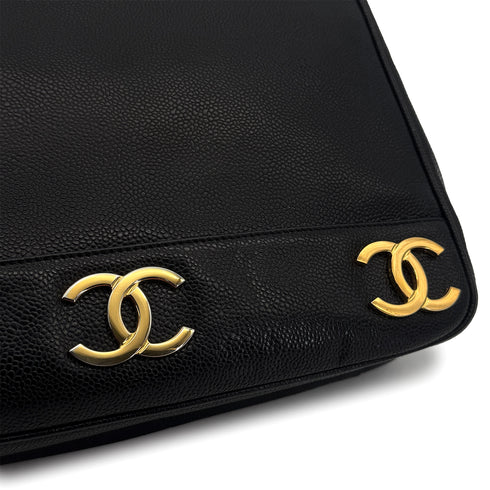 CHANEL VINTAGE TRIPLE COCO CHAIN TOTE BAG BLACK CAVIAR SKIN 90310274 - PURPOSE