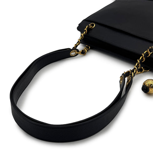 CHANEL VINTAGE TRIPLE COCO CHAIN TOTE BAG BLACK CAVIAR SKIN 90310274 - PURPOSE