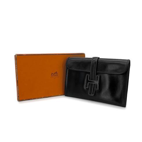 HERMES JIGE PM BLACK BOXCALF CLUTCH BAG 〇R 90310275 - PURPOSE