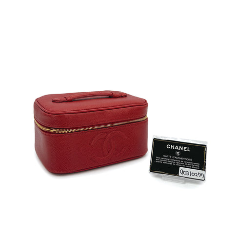 CHANEL VINTAGE VANITY HAND BAG RED CAVIAR SKIN 90310277 - PURPOSE
