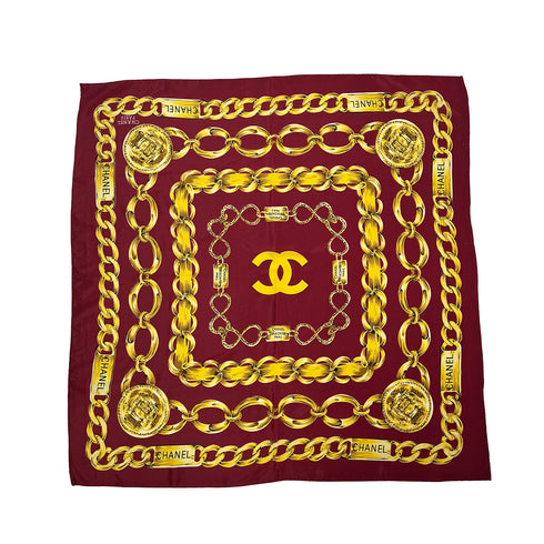 CHANEL VINTAGE SCARF COCOMARK LOGO CHAIN PATTERN RED SILK 90310280 - PURPOSE