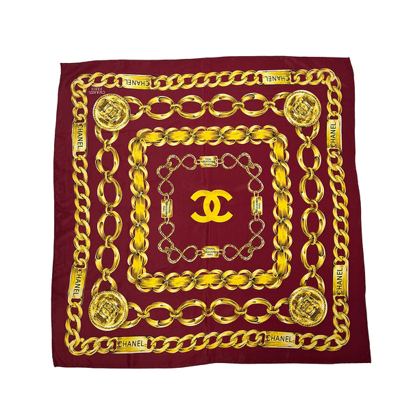 CHANEL VINTAGE SCARF COCOMARK LOGO CHAIN PATTERN RED SILK 90310280 - PURPOSE