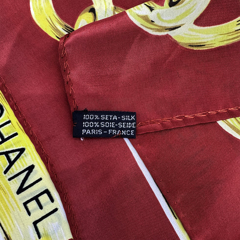 CHANEL VINTAGE SCARF COCOMARK LOGO CHAIN PATTERN RED SILK 90310280 - PURPOSE