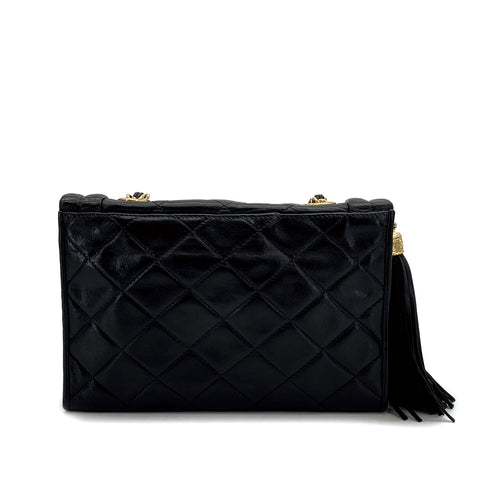 VINTAGE CHANEL MATELASSE FRINGE CHAIN SHOULDER BAG BLACK LAMB SKIN GOLD HARDWARE 90310297