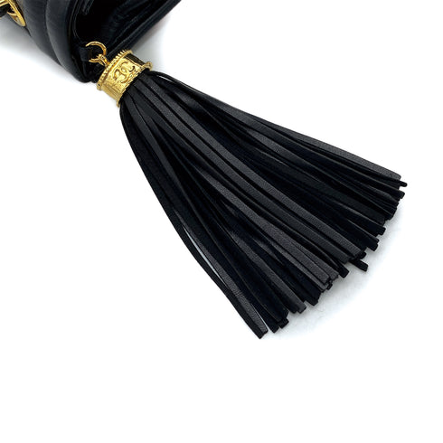 VINTAGE CHANEL MATELASSE FRINGE CHAIN SHOULDER BAG BLACK LAMB SKIN GOLD HARDWARE 90310297