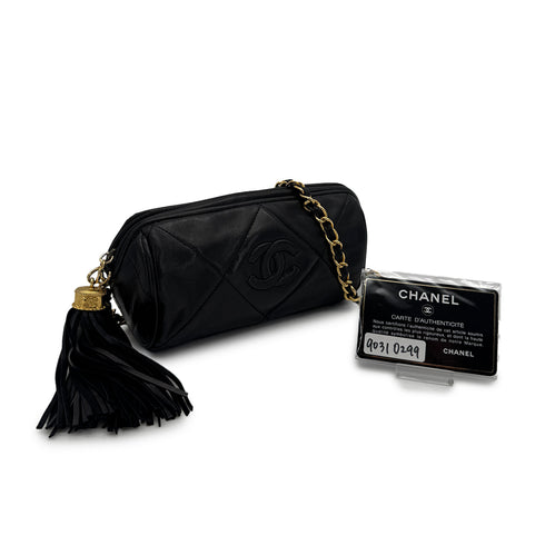 CHANEL VINTAGE MATELASSE FRINGE CHAIN SHOULDER BAG BLACK LAMB SKIN 90310299 - PURPOSE