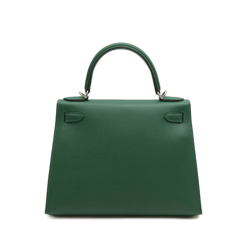 HERMES KELLY 28 SELLIER VERT MOYEN VEAU MADAME HAND SHOULDER BAG W PALLADIUM HARDWARE 90310301