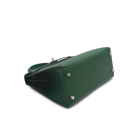 HERMES KELLY 28 SELLIER VERT MOYEN VEAU MADAME HAND SHOULDER BAG W PALLADIUM HARDWARE 90310301
