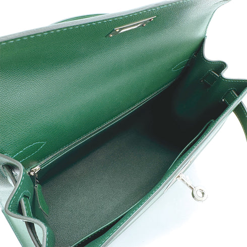 HERMES KELLY 28 SELLIER VERT MOYEN VEAU MADAME HAND SHOULDER BAG W PALLADIUM HARDWARE 90310301