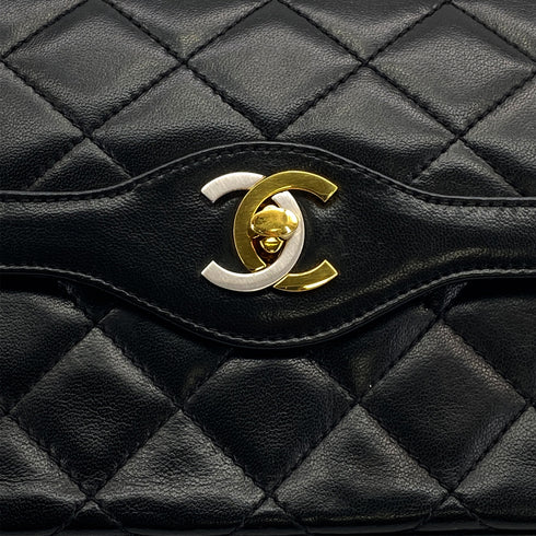 VINTAGE CHANEL PARIS LIMITED EDITION MATELASSE CHAIN SHOULDER BAG BLACK LAMB SKIN GOLD HARDWARE 90310309