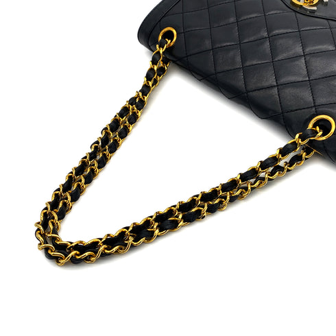 VINTAGE CHANEL PARIS LIMITED EDITION MATELASSE CHAIN SHOULDER BAG BLACK LAMB SKIN GOLD HARDWARE 90310309