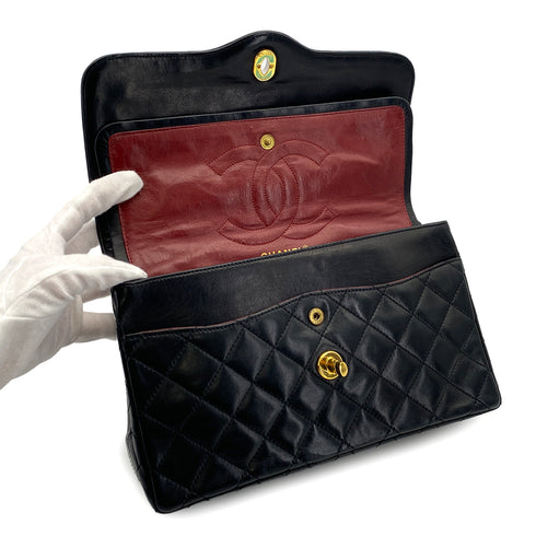 VINTAGE CHANEL PARIS LIMITED EDITION MATELASSE CHAIN SHOULDER BAG BLACK LAMB SKIN GOLD HARDWARE 90310309