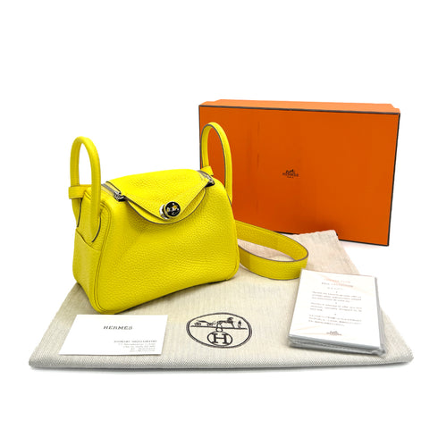 HERMES LINDY MINI LIME TAURILLON CLEMENCE SHOULDER BAG U PALLADIUM HARDWARE 90310310 - PURPOSE