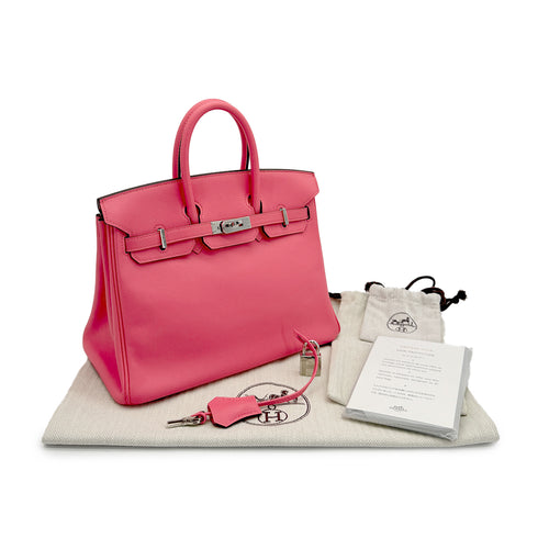 HERMES BIRKIN 25 ROSE AZALEE SWIFT HAND BAG A PALLADIUM HARDWARE 90310311