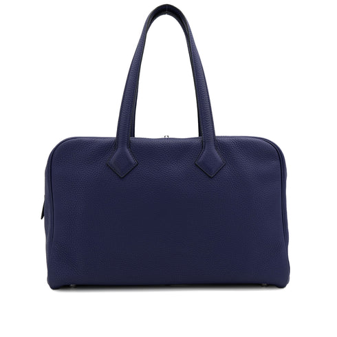 HERMES VICTORIA 2 35 FOURRE TOUT BLEU ENCRE TAURILLON CLEMENCE HAND BAG C PALLADIUM HARDWARE 90310313 - PURPOSE