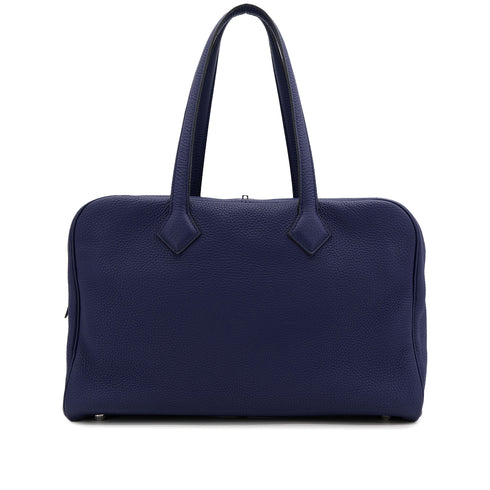 HERMES VICTORIA 2 35 FOURRE TOUT BLEU ENCRE TAURILLON CLEMENCE HAND BAG C PALLADIUM HARDWARE 90310313 - PURPOSE