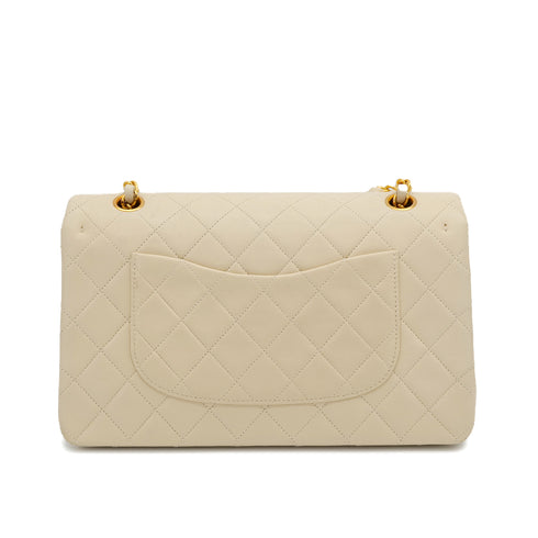 VINTAGE CHANEL CLASSIC FLAP MEDIUM CHAIN SHOULDER BAG LIGHT BEIGE LAMB SKIN GOLD HARDWARE 90310314 - PURPOSE