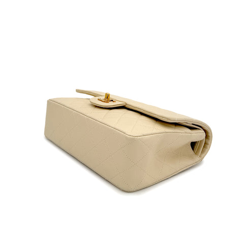 VINTAGE CHANEL CLASSIC FLAP MEDIUM CHAIN SHOULDER BAG LIGHT BEIGE LAMB SKIN GOLD HARDWARE 90310314 - PURPOSE