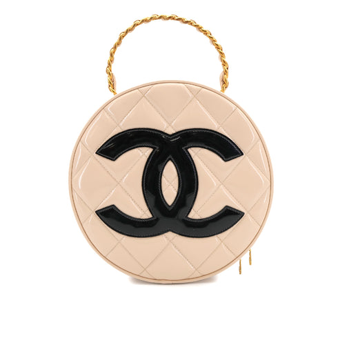 CHANEL VINTAGE ROUND VANITY HAND BAG BEIGE BLACK ENAMEL 90310318 - PURPOSE