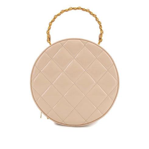 CHANEL VINTAGE ROUND VANITY HAND BAG BEIGE BLACK ENAMEL 90310318 - PURPOSE