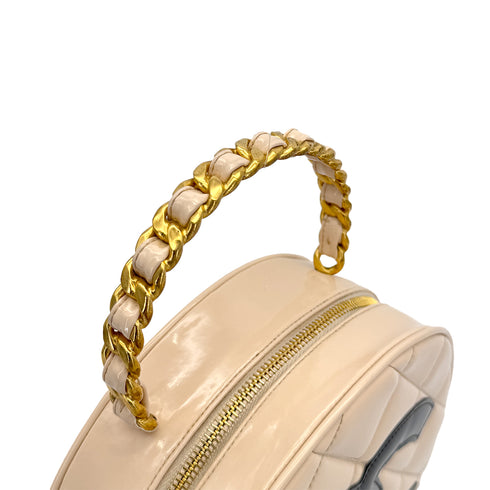 CHANEL VINTAGE ROUND VANITY HAND BAG BEIGE BLACK ENAMEL 90310318 - PURPOSE