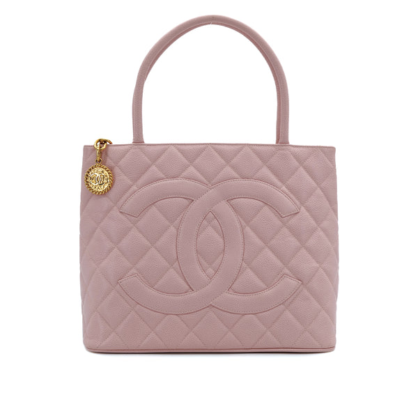 VINTAGE CHANEL MEDALLION TOTE BAG PINK CAVIAR SKIN GOLD HARDWARE 90310319 - PURPOSE