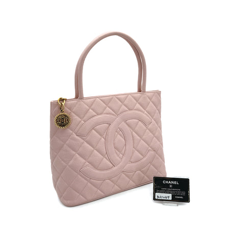 VINTAGE CHANEL MEDALLION TOTE BAG PINK CAVIAR SKIN GOLD HARDWARE 90310319 - PURPOSE