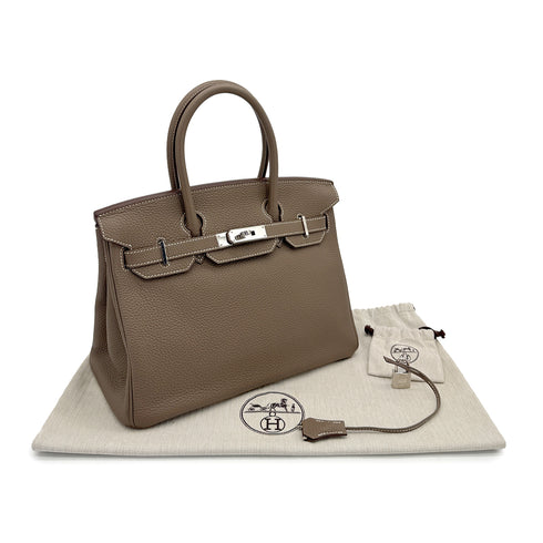 HERMES BIRKIN 30 ETOUPE TOGO HAND BAG R PALLADIUM HARDWARE 90310322 - PURPOSE