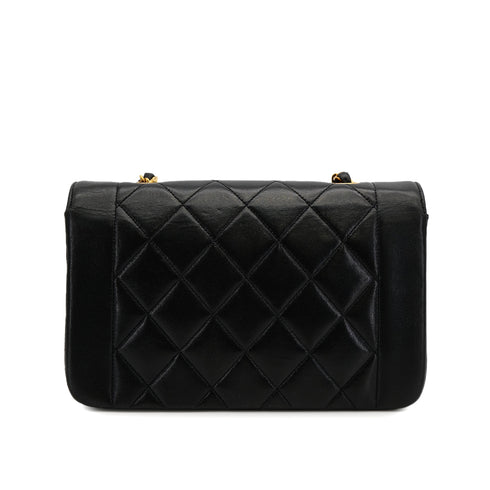 VINTAGE CHANEL DIANA SMALL CHAIN SHOULDER BAG BLACK LAMB SKIN GOLD HARDWARE 90310323