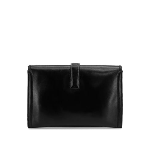 HERMES JIGE PM BLACK BOXCALF CLUTCH BAG 1986 CIRCLE P 90310326 - PURPOSE