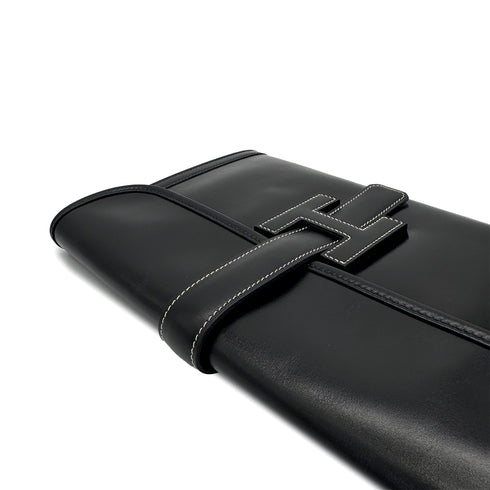 HERMES JIGE PM BLACK BOXCALF CLUTCH BAG 1986 CIRCLE P 90310326 - PURPOSE