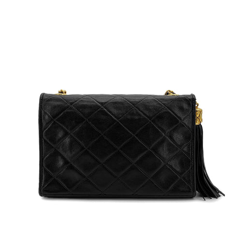 VINTAGE CHANEL MATELASSE FRINGE CHAIN SHOULDER BAG BLACK LAMB SKIN GOLD HARDWARE 90310329