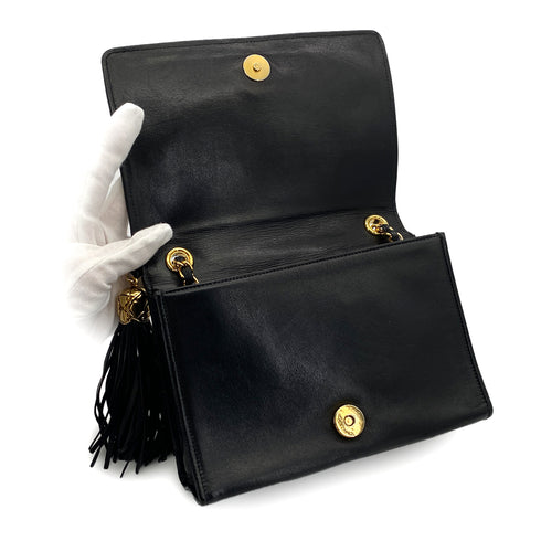 VINTAGE CHANEL MATELASSE FRINGE CHAIN SHOULDER BAG BLACK LAMB SKIN GOLD HARDWARE 90310329