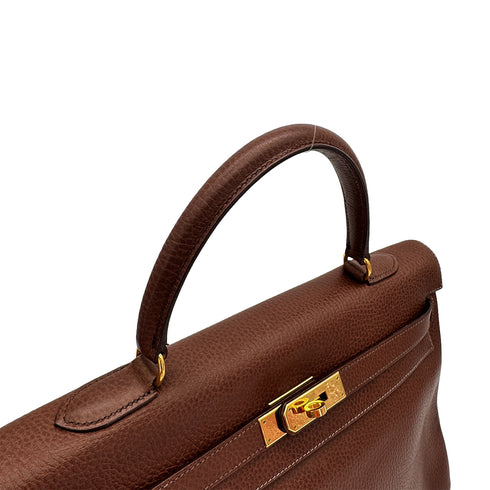 HERMES KELLY 35 RETOURNE MARRON FONCE ARDENNES HAND SHOULDER BAG 1998 SQUARE B GOLD HARDWARE 90310331 - PURPOSE