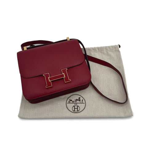 HERMES CONSTANCE 24 VERSO ROUGE GRENAT ROUGE PIVOINE EPSOM SHOULDER BAG X GOLD HARDWARE 90310332 - PURPOSE