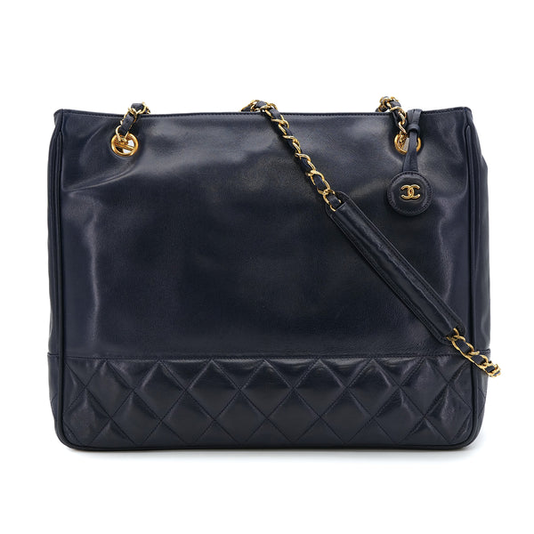 CHANEL VINTAGE MATELASSE CHAIN TOTE BAG NAVY LAMB SKIN 90310336 - PURPOSE