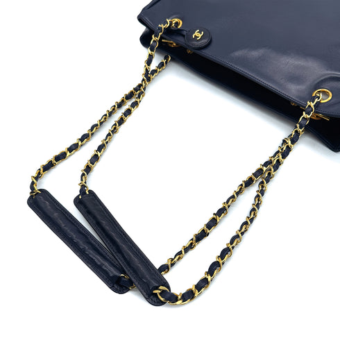 CHANEL VINTAGE MATELASSE CHAIN TOTE BAG NAVY LAMB SKIN 90310336 - PURPOSE