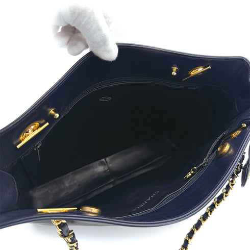 CHANEL VINTAGE MATELASSE CHAIN TOTE BAG NAVY LAMB SKIN 90310336 - PURPOSE