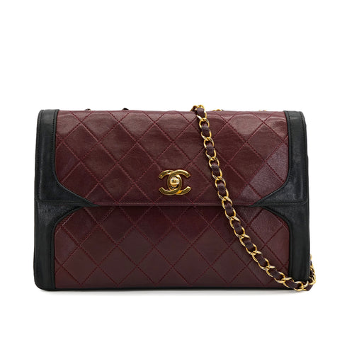 VINTAGE CHANEL MATELASSE CHAIN SHOULDER BAG BORDEAUX BLACK LAMB SKIN GOLD HARDWARE 90310341 - PURPOSE