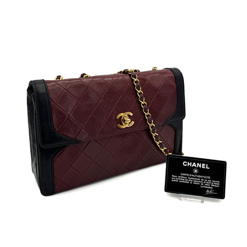 VINTAGE CHANEL MATELASSE CHAIN SHOULDER BAG BORDEAUX BLACK LAMB SKIN GOLD HARDWARE 90310341 - PURPOSE