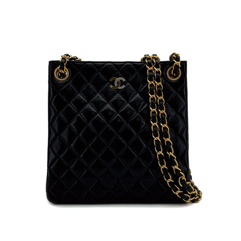 VINTAGE CHANEL PARIS LIMITED EDITION MATELASSE CHAIN SHOULDER BAG BLACK LAMB SKIN GOLD HARDWARE 90310342 - PURPOSE