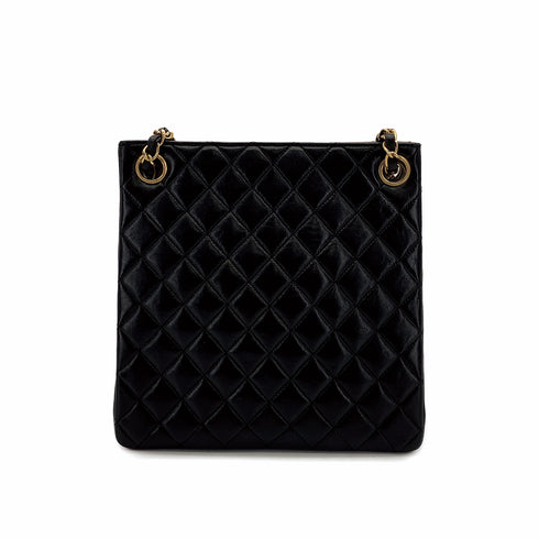 VINTAGE CHANEL PARIS LIMITED EDITION MATELASSE CHAIN SHOULDER BAG BLACK LAMB SKIN GOLD HARDWARE 90310342 - PURPOSE