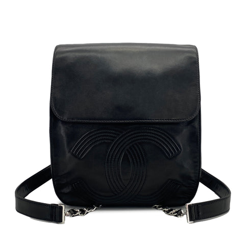 VINTAGE CHANEL COCOMARK CHAIN BACKPACK BLACK LAMB SKIN SILVER HARDWARE 90310343 - PURPOSE