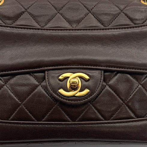 VINTAGE CHANEL MATELASSE CHAIN SHOULDER BAG BROWN LAMB SKIN GOLD HARDWARE 90310345 - PURPOSE